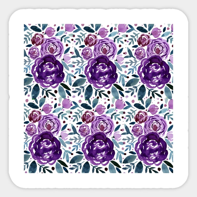 Watercolor roses bouquet pattern - purple Sticker by wackapacka